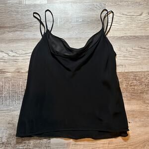 Vintage Y2K Black Chiffon Cowl Neck Cami w/ Double Strap Detail Size 6